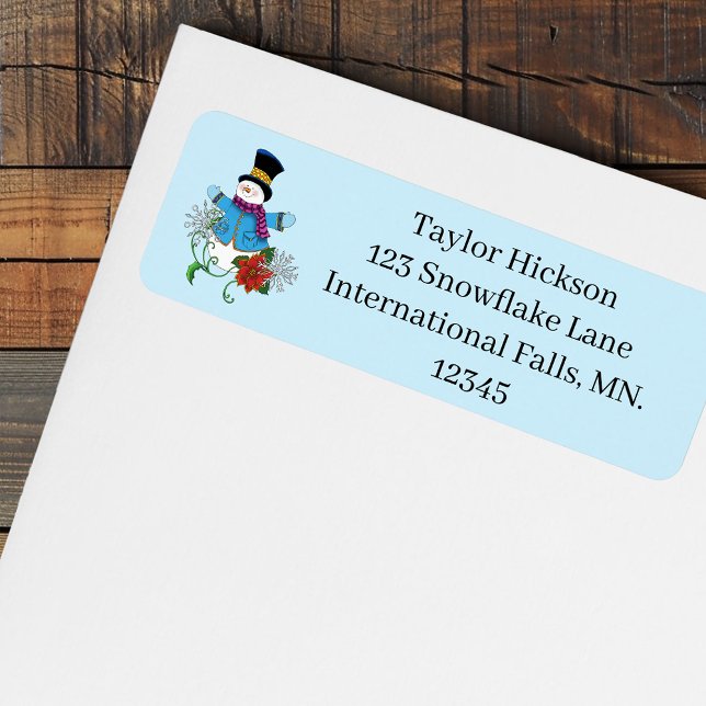 Snögubbe Snöflingor Poinsettia Returadress Etikett (Skapare uppladdad)