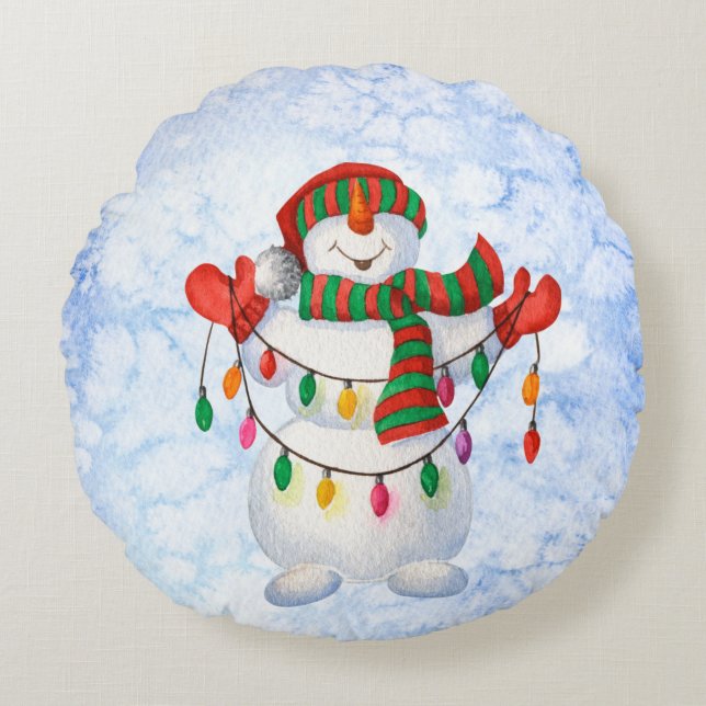 snögubbe snöflingor rund kudde (Framsidan)