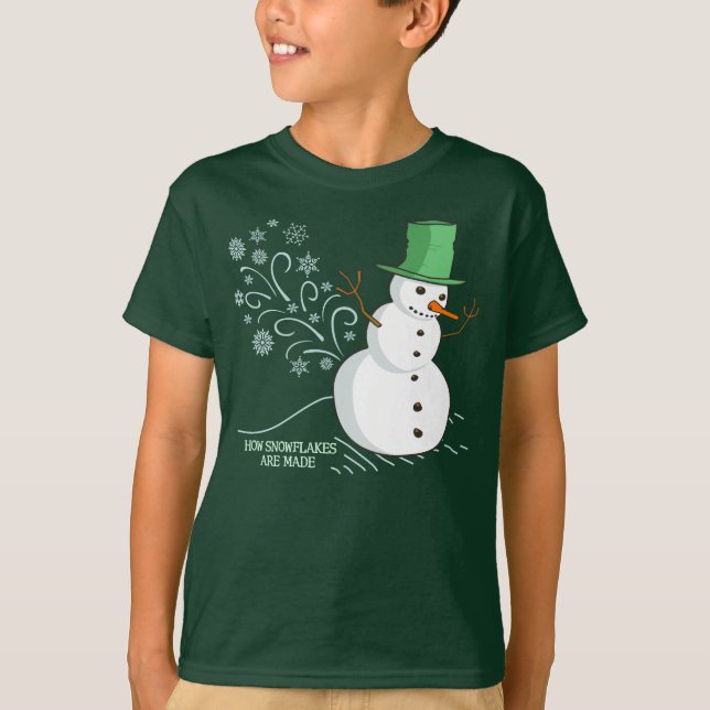 Snögubbe Snöflingor-Tecknad T Shirt (Framsida)
