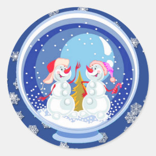 Snögubbe Snowglobe Stickers Runt Klistermärke