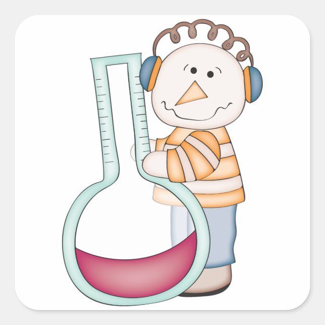 Snögubbe som kontrollerar temperaturen fyrkantigt klistermärke (Framsida)