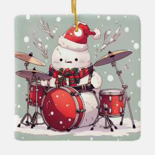 Snögubbe som spelar Drums Julgransprydnad Keramik