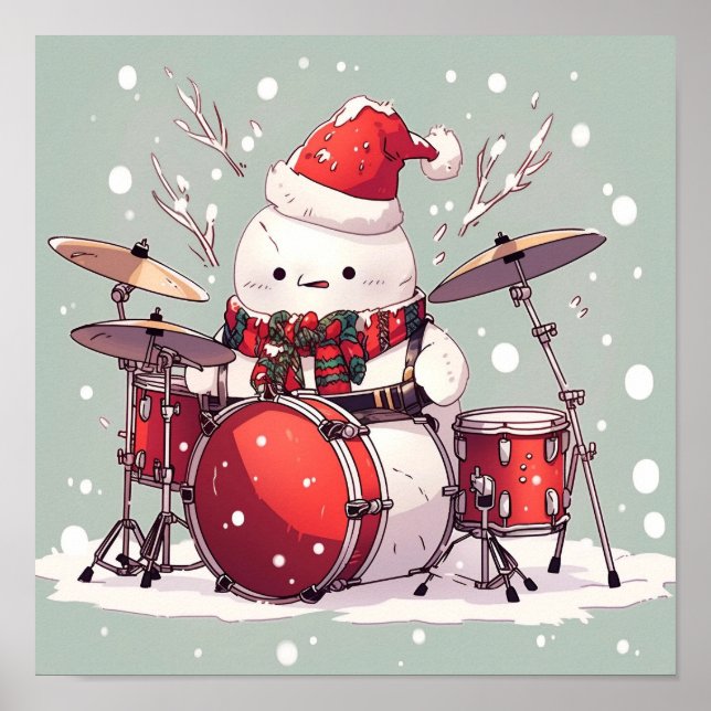 Snögubbe som spelar Drums Poster (Framsidan)