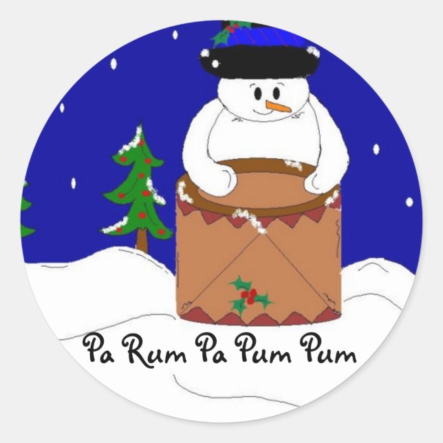 Snögubbe som spelar Drums Runt Klistermärke (Framsida)