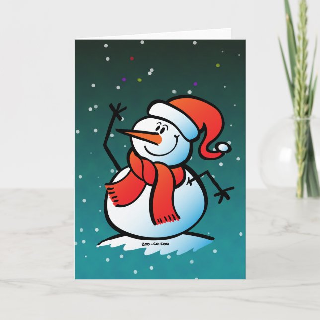 Snögubbe som vinkar hejer! helgkort (Framsida)