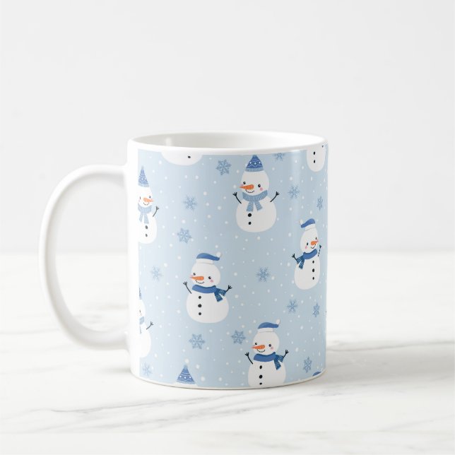 Snögubbe sömlöst mönster,vinterbakgrund,vinter  kaffemugg (Vänster)