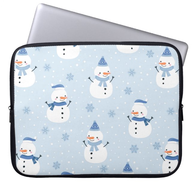 Snögubbe sömlöst mönster,vinterbakgrund,vinter  laptop fodral (Framsidan)