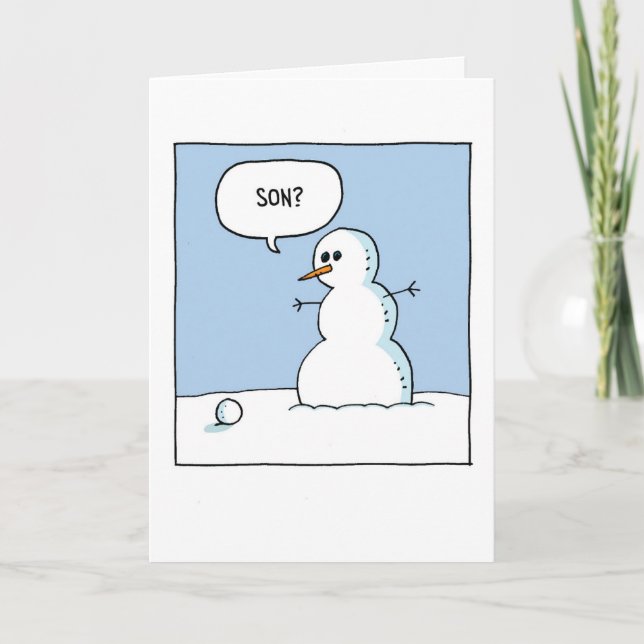 Snögubbe Son jul Kort (Framsida)