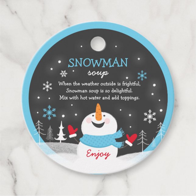 Snögubbe Soppa-julens Hett Chocolate Gift Gåvor Etiketter (Framsida)