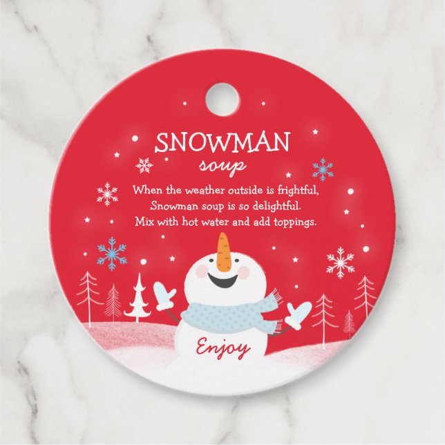 Snögubbe Soppa-julens Hett Chocolate Gift Gåvor Etiketter (Framsida)