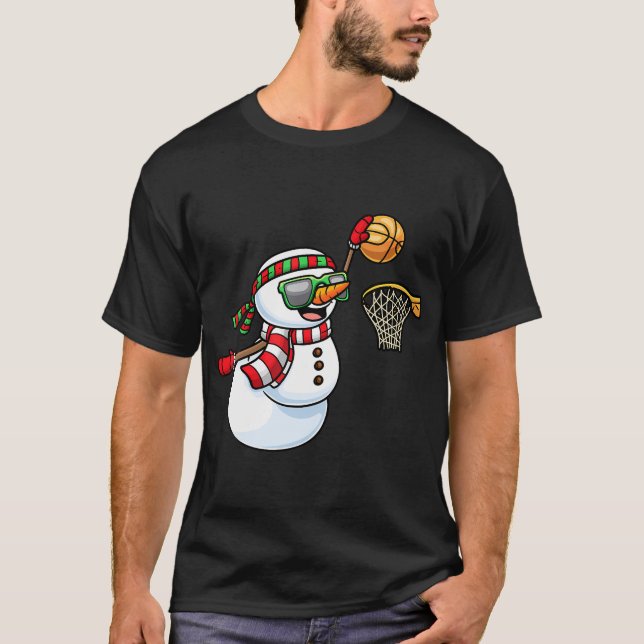 Snögubbe spelar basketboll Julafton Kid T Shirt (Framsida)