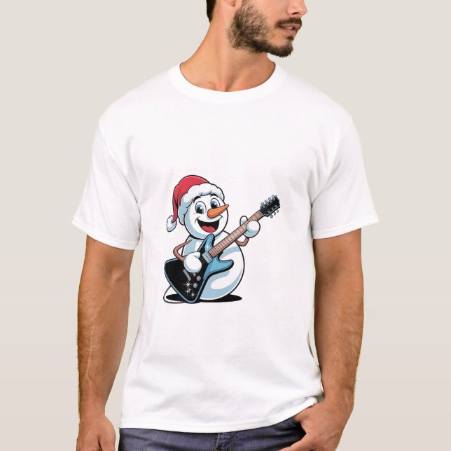 Snögubbe spelar Electric Guitar jultomten T Shirt (Framsida)