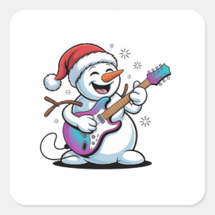 Snögubbe spelar Guitar Electric Sten jul Fyrkantigt Klistermärke