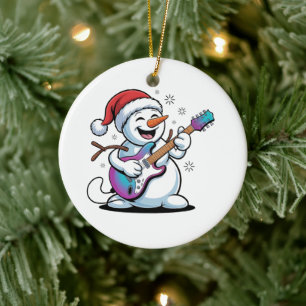 Snögubbe spelar Guitar Electric Sten jul Julgransprydnad Keramik
