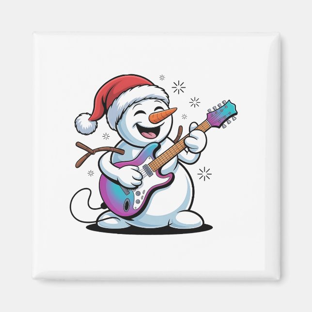 Snögubbe spelar Guitar Electric Sten jul Magnet (Framsidan)