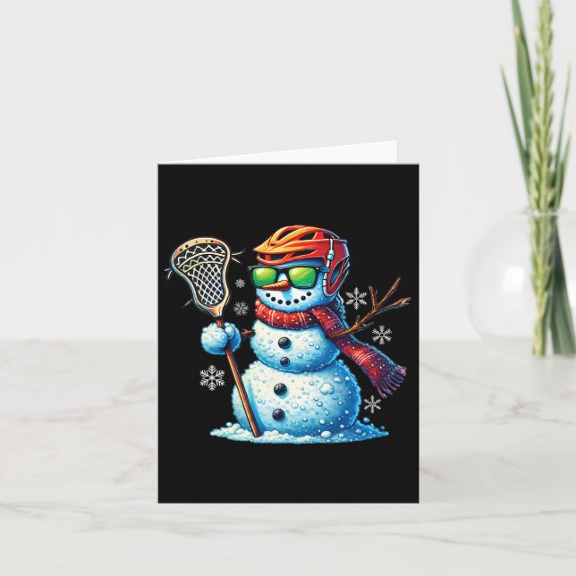Snögubbe spelar Lacrosse Funny Lacrosse Player Chr Kort (Framsida)