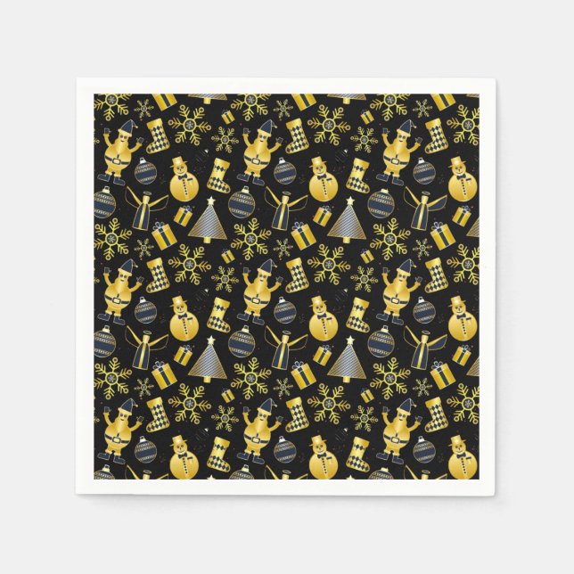 Snögubbe-stamgåvan i Guld, jul, Mönster Pappersservett (Framsidan)