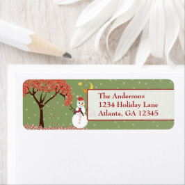 Snögubbe Star Candycane Träd på Grönt Returadress Etikett
