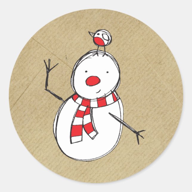 Snögubbe Sticker Runt Klistermärke (Framsida)