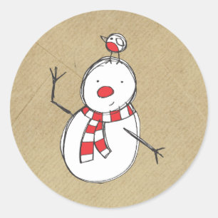 Snögubbe Sticker Runt Klistermärke