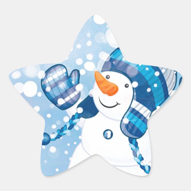 Snögubbe Stjärnformat Klistermärke (Framsida)