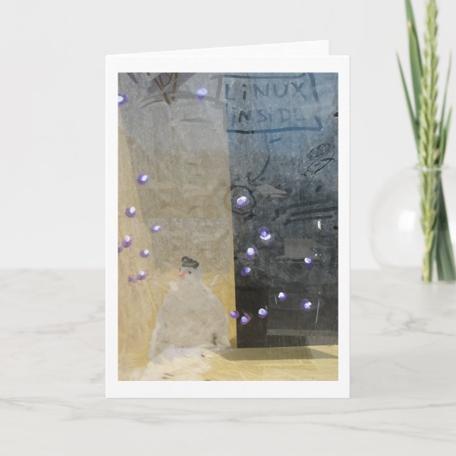 snögubbe till och med ett fönster helgkort (Framsida)