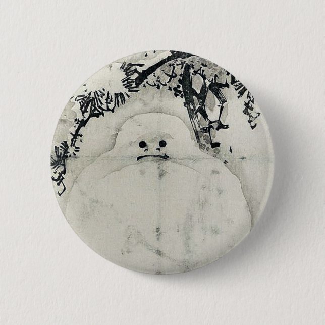 Snögubbe under ett gräs vid Taki, Katei Ukiyoe Knapp (Framsida)