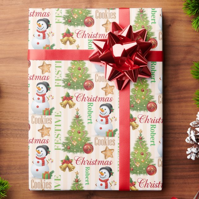 Snögubbe Upprepande Namn Cute Jul Boy's Presentpapper (Skapare uppladdad)