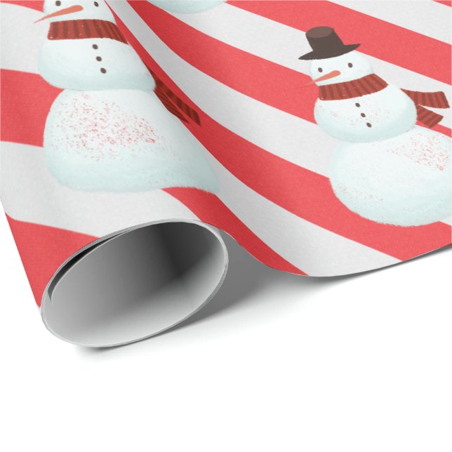 Snögubbe vid Candy cane Rand Presentpapper (Rullad Hörn)