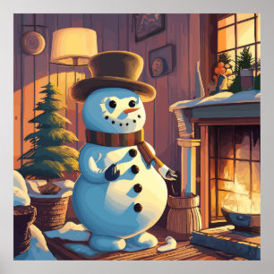 Snögubbe vid Julgran Poster