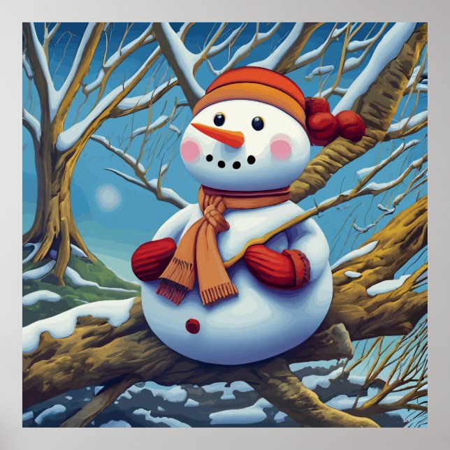 Snögubbe vid träd poster (Framsidan)