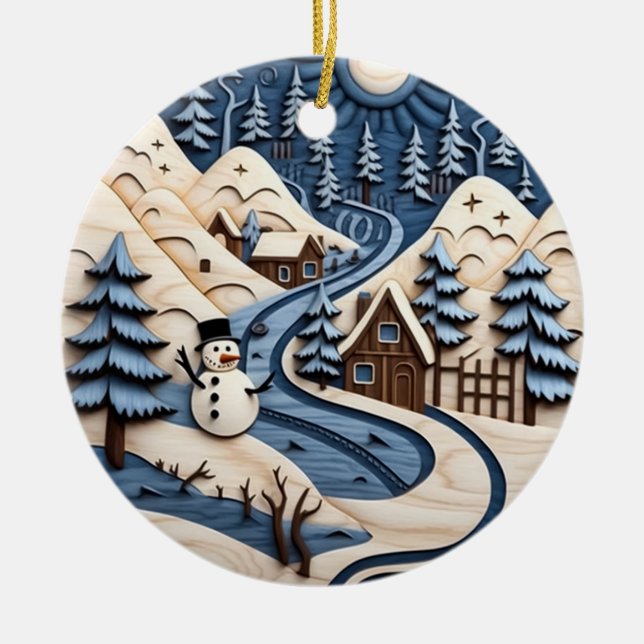 Snögubbe Village Winter Ornament (Framsidan)