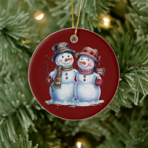 Snögubbe Vintage-Helgdag Julgransprydnad Keramik