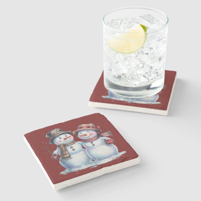 Snögubbe Vintage-Helgdag Stenunderlägg (Sidan)