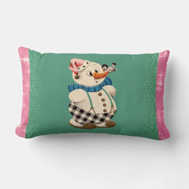 Snögubbe Vintage jul Lumbarkudde (Framsida)