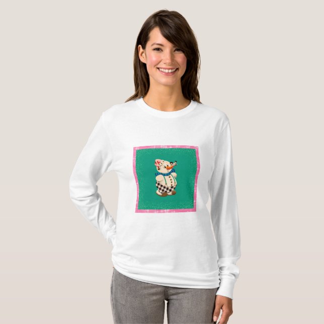 Snögubbe Vintage jul T Shirt (Hel framsida)