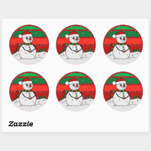 Snögubbe Vintage Rainbow Snöflingor Red Grönt   Runt Klistermärke