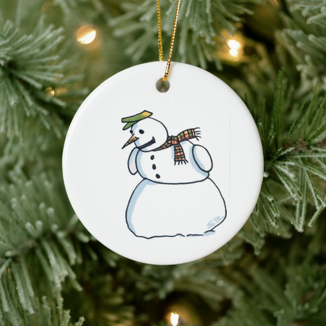 Snögubbe, vit keramisk prydnadsföremål julgransprydnad keramik (Träd)