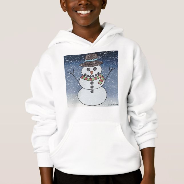 Snögubbe w/BG (vit) - Boy's Hoodie T Shirt (Framsida)