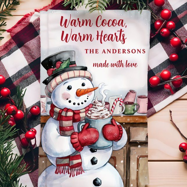 Snögubbe Warm Cocoa-Personligen Jul Kökshandduk (Skapare uppladdad)