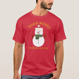 Snögubbe Warm Önskemål Joy Peace Kärlek i Guld T Shirt