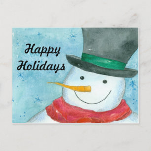 Snögubbe Watercolor Art Glad helg Vykort