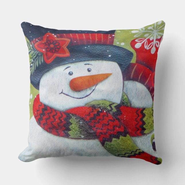 Snögubbe Wearing Scarf Pillow Kudde (Framsida)
