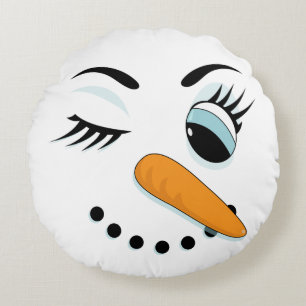 Snögubbe Winking Funny jul Rund Kudde