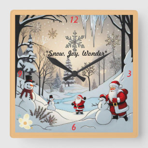"Snögubbe Winter Home" Fyrkantig Klocka