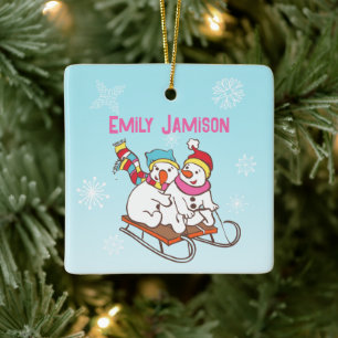 Snögubbe Winter Sports Namn och Wish Ceramic Ornam Julgransprydnad Keramik