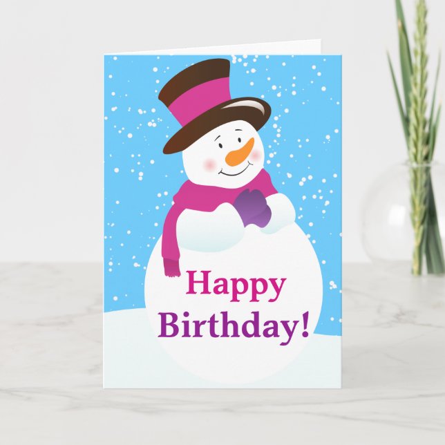 Snögubbe Winter Wonderland Birthday Greeting Card Kort (Framsida)