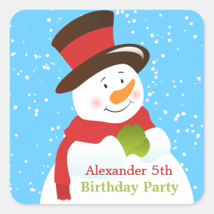 Snögubbe Winter Wonderland Birthday Sticker Fyrkantigt Klistermärke