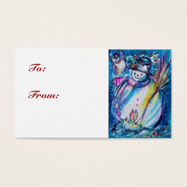 SNÖGUBBE WITH UGGLA ,gift märkre Visitkort (Framsidan)