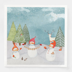 SNÖGUBBE & WOODLAND FRIENTER I VINTERWONDERLAND PAPPERSSERVETT